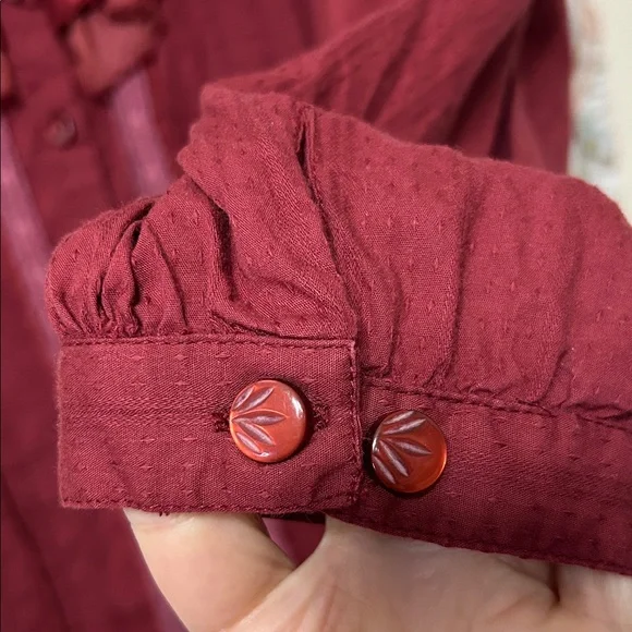 Denim 24/7 Wine Ruffle Cotton Blouse Button up with Lace Trim Fancy size 22 - Picture 10 of 14